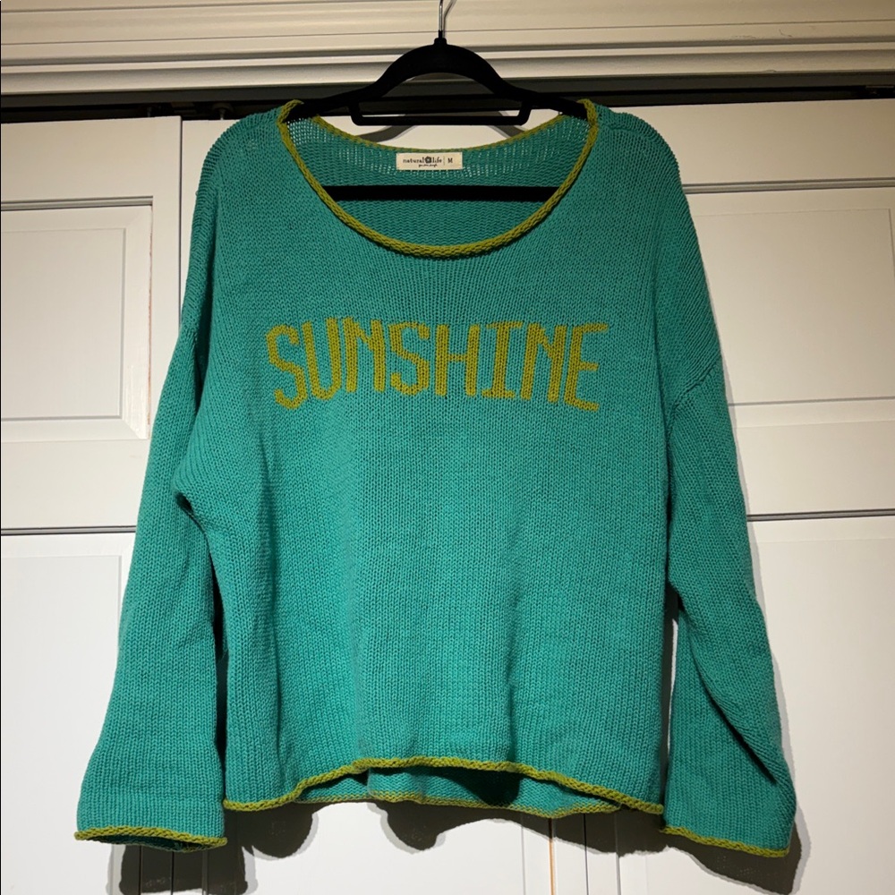 NATURAL LIFE Teal Crewneck Sweater with Yellow 'SUNSHINE'